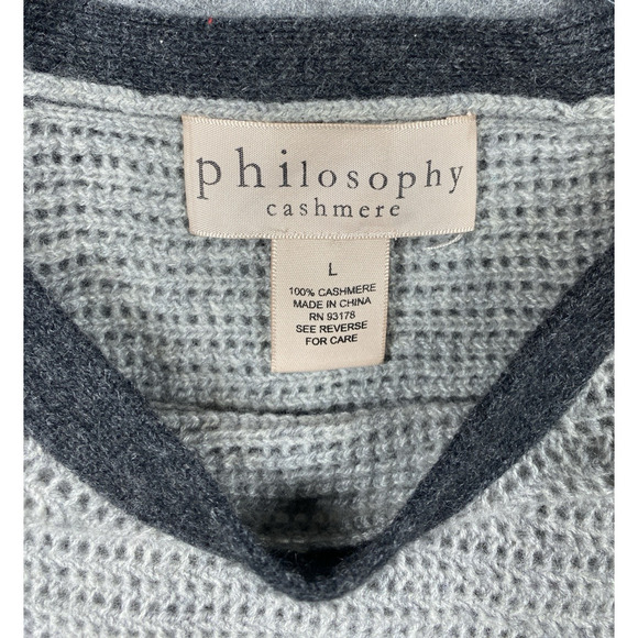 Philosophy Sweater Womens Large Grey Open Knit 100% Cashmere Boat Neck - Picture 5 of 7